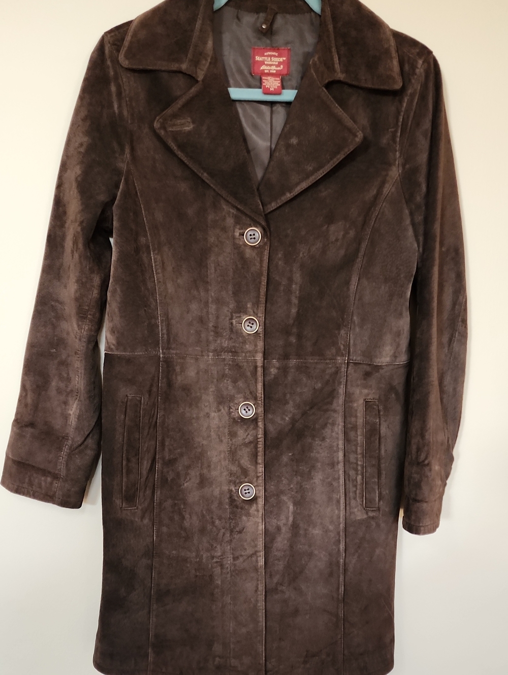 Eddie Bauer Seattle Suede Women's Brown Trench Coat Size M Petite Preowned